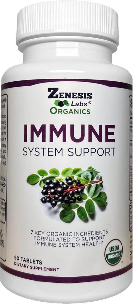 Zenesis Labs Organic Immune Support Supplemento Vitamina C, Moringa, Elderberry, Astragalus, Oregano, Ginger, Aglio (90 compresse, 30 giorni di alimentazione)