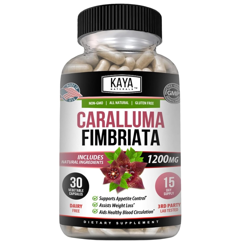 Kaya Naturals - Caralluma Fimbriata 1200mg Supplemento ad alta potenza | Supporto naturale di resistenza massima, capsule vegetariane (30 Conte)