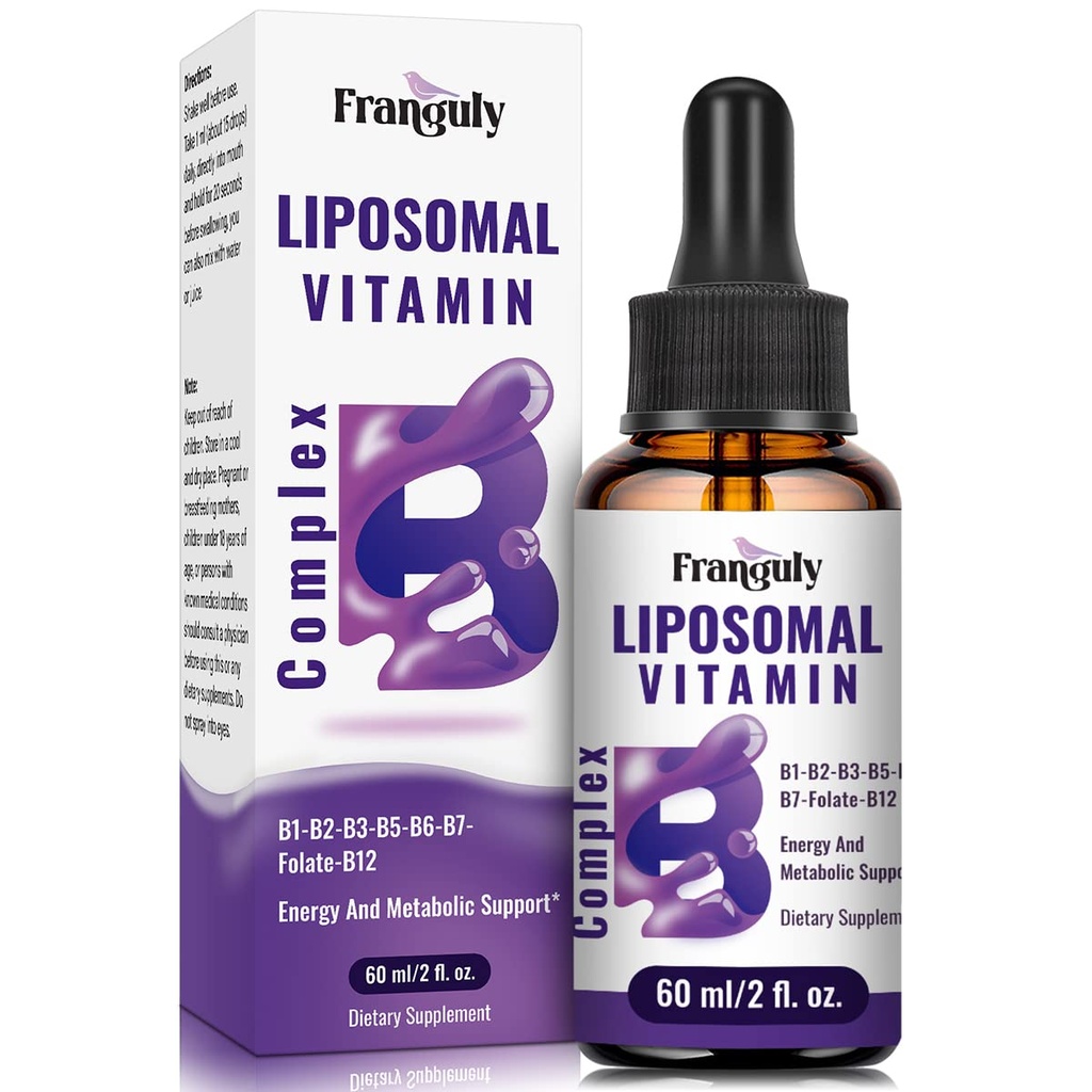 Liposomal Vitamina B Complex Liquid Sublingual B Complex Vitamine Supplemento per le donne Uomini Assorbimento migliorato B12, B1, B2, B3, B5, B6,Folate, Biotina per l'energia e il supporto immunitario-2.0 oz