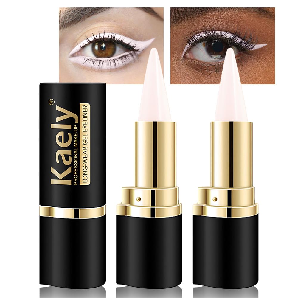 Kaely 2Pcs quarzo Regina Bianco Gel Eyeliner Matita, Crema naturale Occhio Liner impermeabile Smudge Proof, Matte Waterline Eyeliner Eyeshadow Stick, Brighten Eye Makeup, Vegan & Cruelty-Free