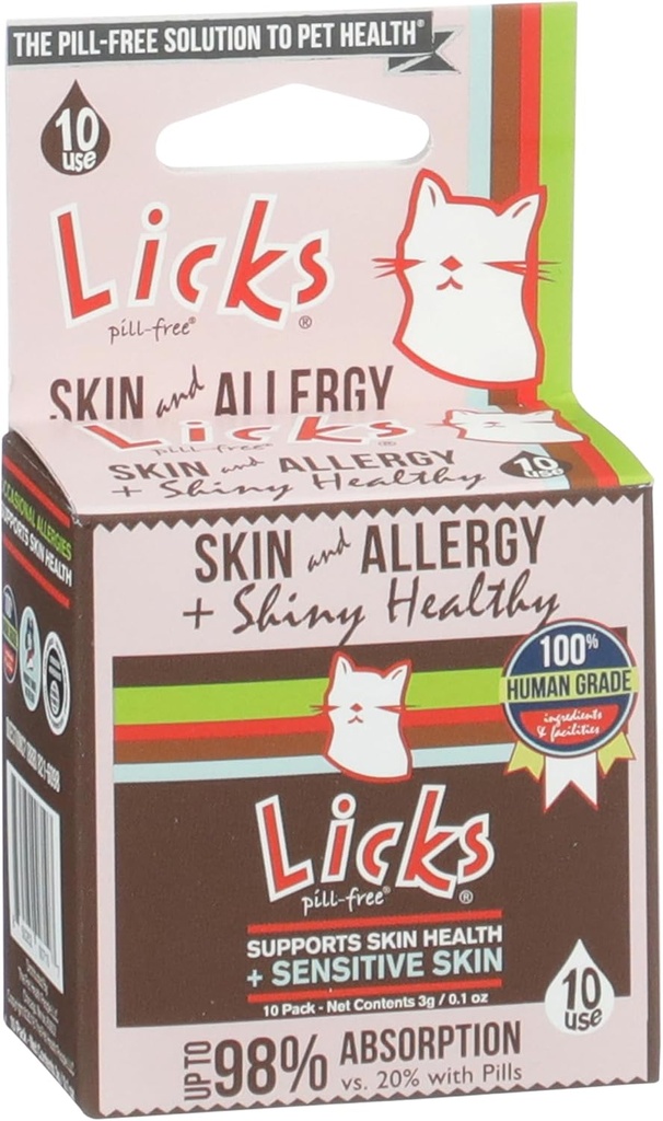 Licks - Allergia del gatto - Pelle del gatto e allergia - LiquiPaks - 10 uso