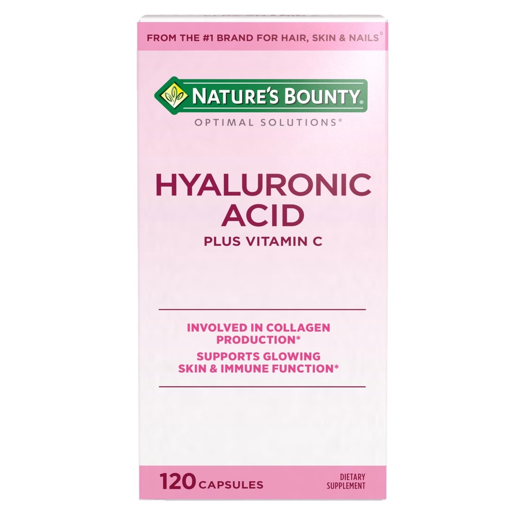 La vitamina C e l'acido ialuronico di Bounty della natura, supporta la pelle di Glowing, la funzione immunitaria e la produzione di collagene, 120 capsule - 60 giorni di alimentazione, soluzioni ottimali per la salute della pelle