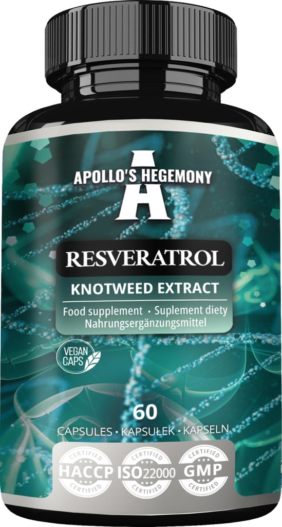 APOLLO'S HEGEMONY Resveratrolo ad alta dose 400 mg - 60 capsule vegane - 2 mesi di fornitura - 98% Trans-Resveratrolo da Estratto di nodo giapponese - Antiossidante naturale