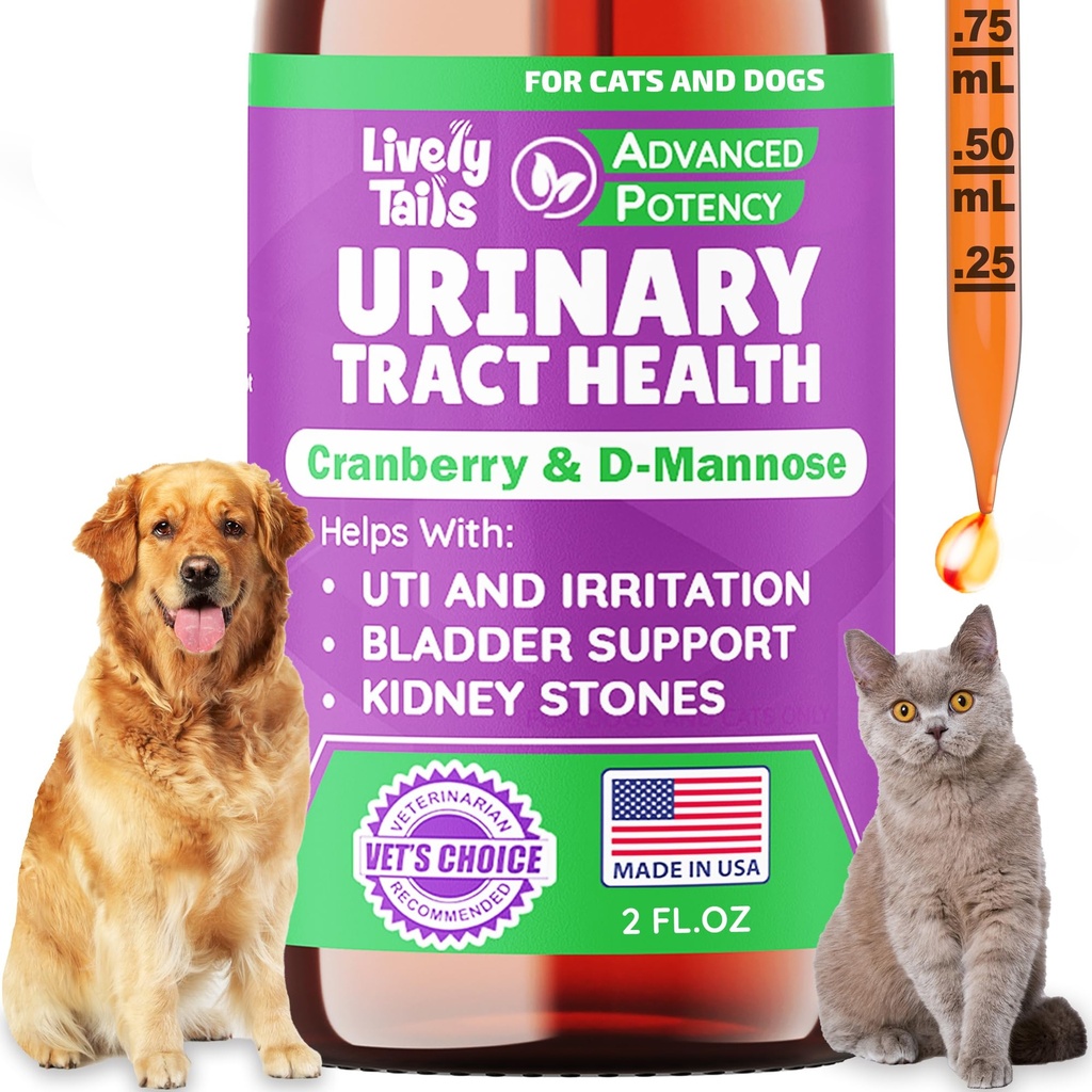 Trattamento Cane e Gatto UTI con Mirtillo & D-Mannose, Timone, Rene, Supporto per l'Incontinenza, Tratto urinario sano per cani, Miglior Trattamento delle infezioni del tratto urinario del gatto, Gocce facili da usare, 2 oz