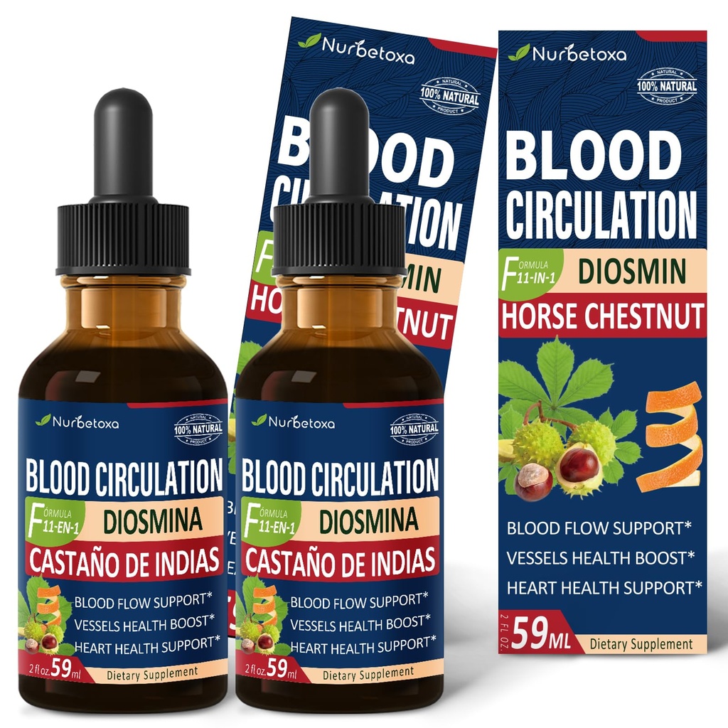 Gocce di circolazione sanguigna, supplemento di ossigeno nitrico per flusso sanguigno, pressione e salute del cuore W/Horse Chestnut Extract Liquid. Castaño de Indias y Diosmina para la Circulacion y Varices. 4 oz