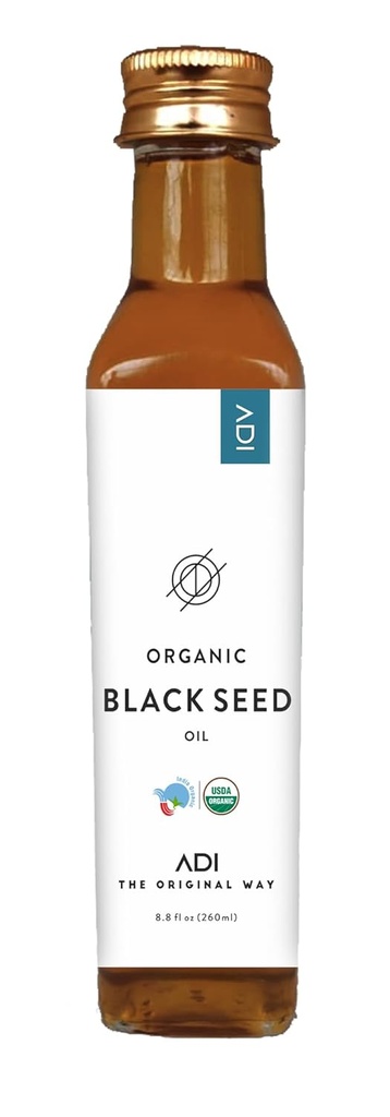 Olio di semi nero naturale ADI 8.8 oz, olio liquido pressato a freddo puro al 100%, bottiglia di vetro, certificato USDA, Nigella Sativa, ricco di Omega 3-6-9