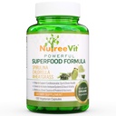 NutreeVit Pure 100% Organic Spirulina + Chlorella + Wheatgrass - Energy Booster, Supporto immunitario, Potente Antiossidante Superfood - Capsule vegetali | 500mg