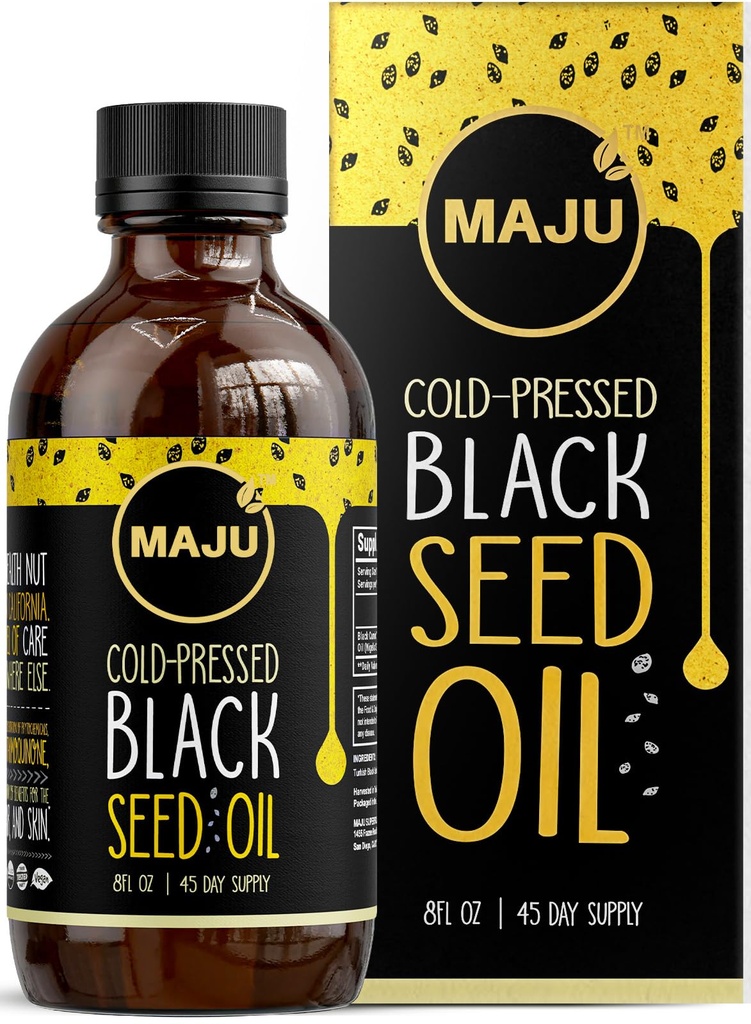 MAJU olio di semi nero - 3 volte Thymoquinone, freddo-pressed, 100% turco nero Cumin Seed olio, liquido puro Blackseed olio, bottiglia di vetro, 8 oz
