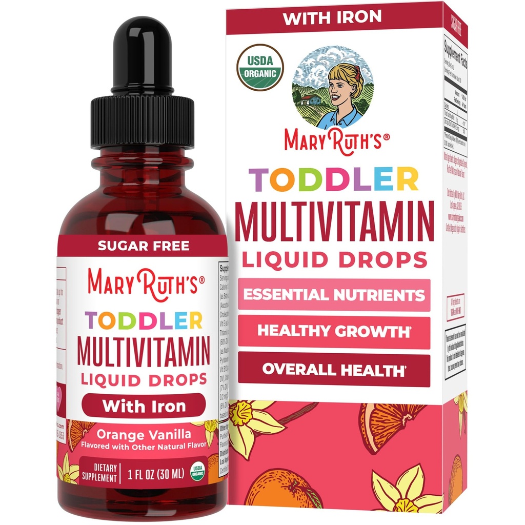 MaryRuth Organics CoComelon Toddler Kids Multivitamin con Iron | Supporto Immune | Vitamine Toddler | USDA Organic | Sugar Free | Gocce Multivitamine Liquide per Bambini Età 1-3 | Vegan | 1 Fl Oz