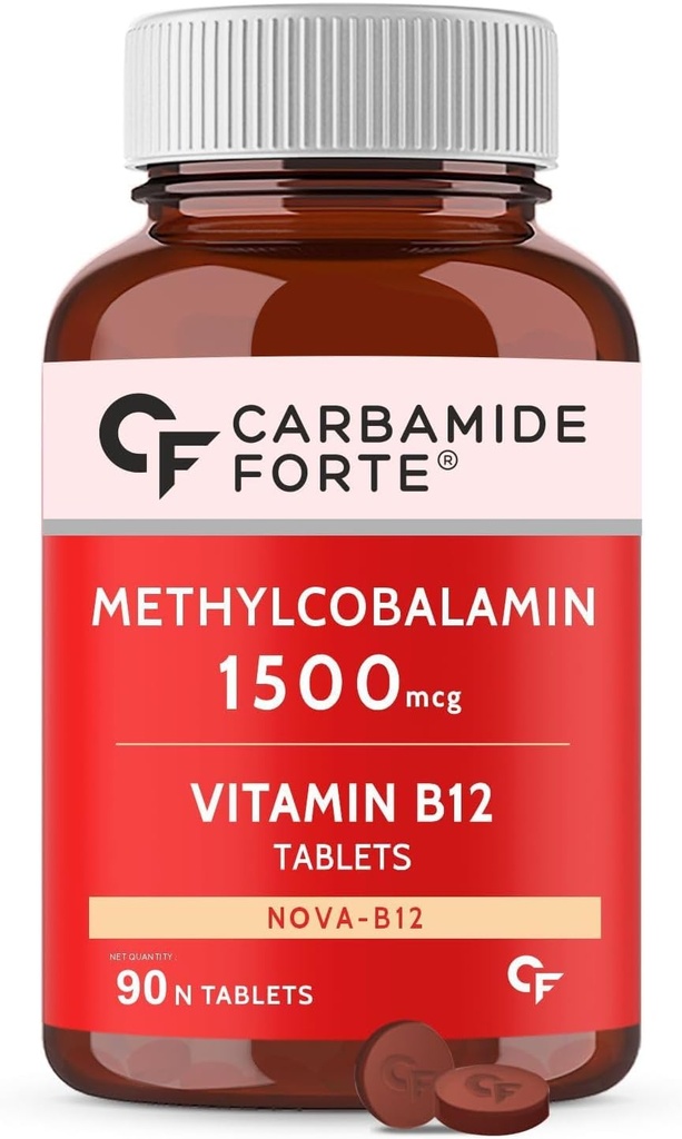 Carb-Amide Forte Vitamin B12 compresse 1500mcg - Forma attiva di Methylcobalamin B12 Supplemento per Men & Donne- 90 Tavole di Veg