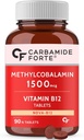 Carb-Amide Forte Vitamin B12 compresse 1500mcg - Forma attiva di Methylcobalamin B12 Supplemento per Men & Donne- 90 Tavole di Veg