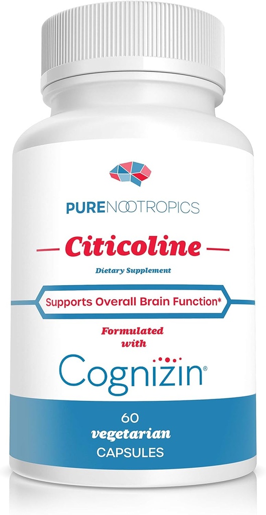 Pure Nootropics - CDP Choline (citicolina) Capsule 300 mg capsule | 60 Veg Cap Value Pack | Supporta funzionalità e prestazioni cognitive, memoria, attenzione e salute del cervello | Biodisponibile Cognizin