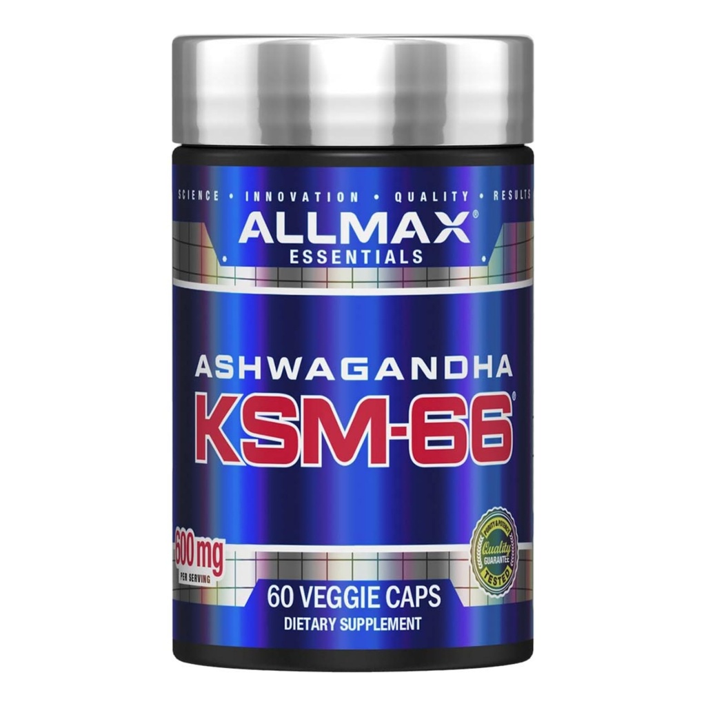 ALLMAX Essentials Ashwagandha KSM-66 (60 Caps Veggie) - Aumentare la resistenza muscolare & Recupero - Non OGM, Gluten Free - 30 Serve