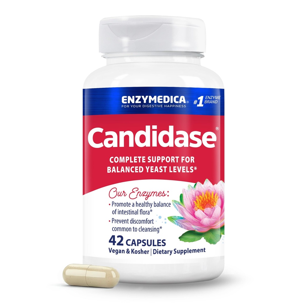 Enzymedica, Candidase, Enzimi Digestivi per il supporto detergente Gentle, Gut Health & Digestion, 42 Count