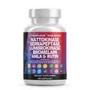 Nattokinase 4000 FU Serrapeptase 120000 SPU Lumbrokinase Enzima Supplemento con Bromelain Papain Enzimi di Papaya Estratto di rutina Amla Magnesio Vitamina B6 & VIT C Capsule