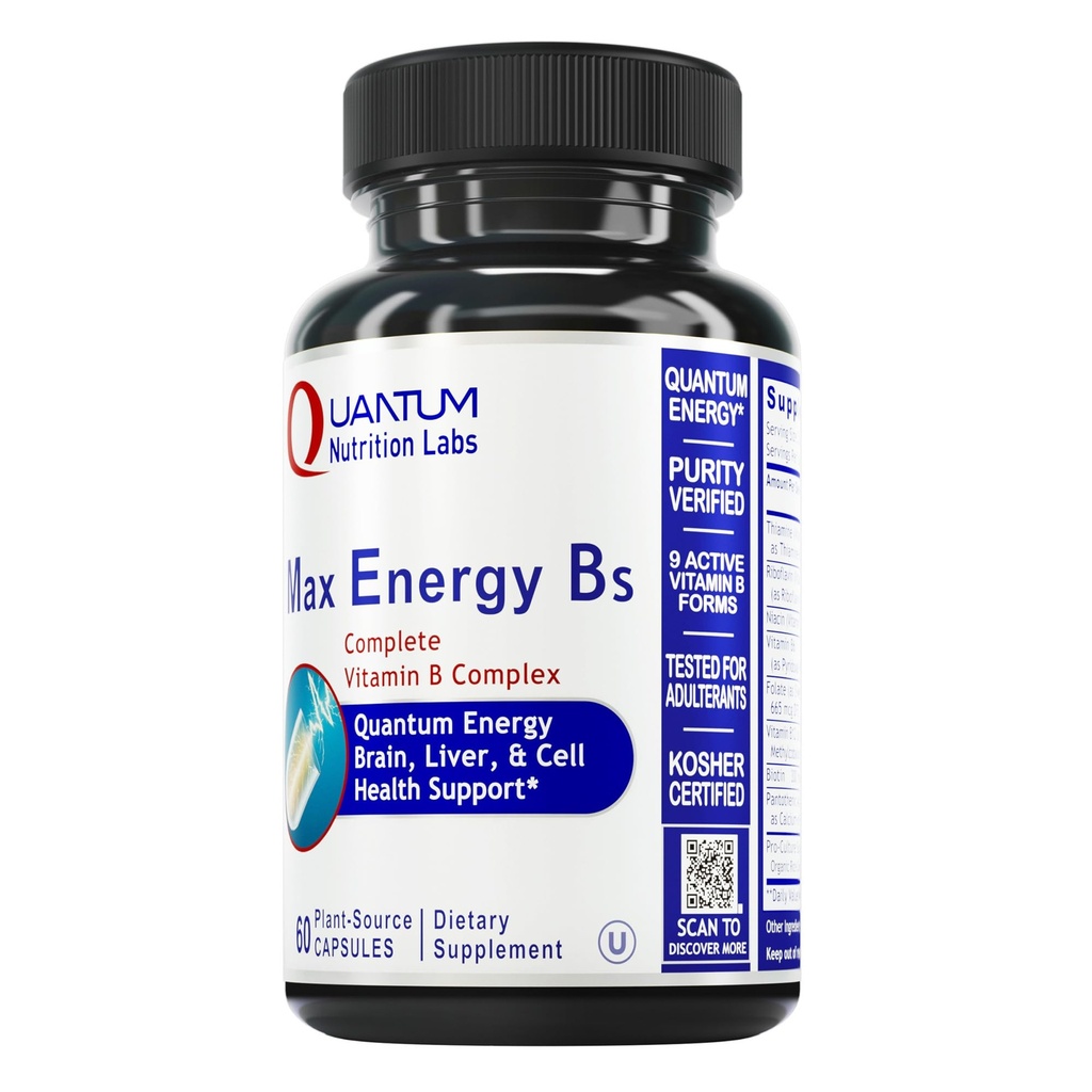 Quantium Nutrition Labs Max Energy Bs - Vitamina B Complex, Vitamine B Complex etilate con Vitamina B1, B6, B12, Thiamin, Folate e Biotin - 60 Capsule Vegetariani