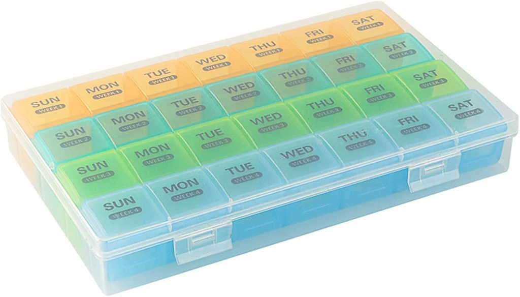 Organizzatore di pillole mensile 1 volta al giorno con caso DustProof, Extra Large 4 settimane scatola di pillole una volta al giorno, 28 giorni contenitore di pillole 1 al giorno, caso settimanale di vitamina, organizzatore di medicina quotidiana per olio di pesce