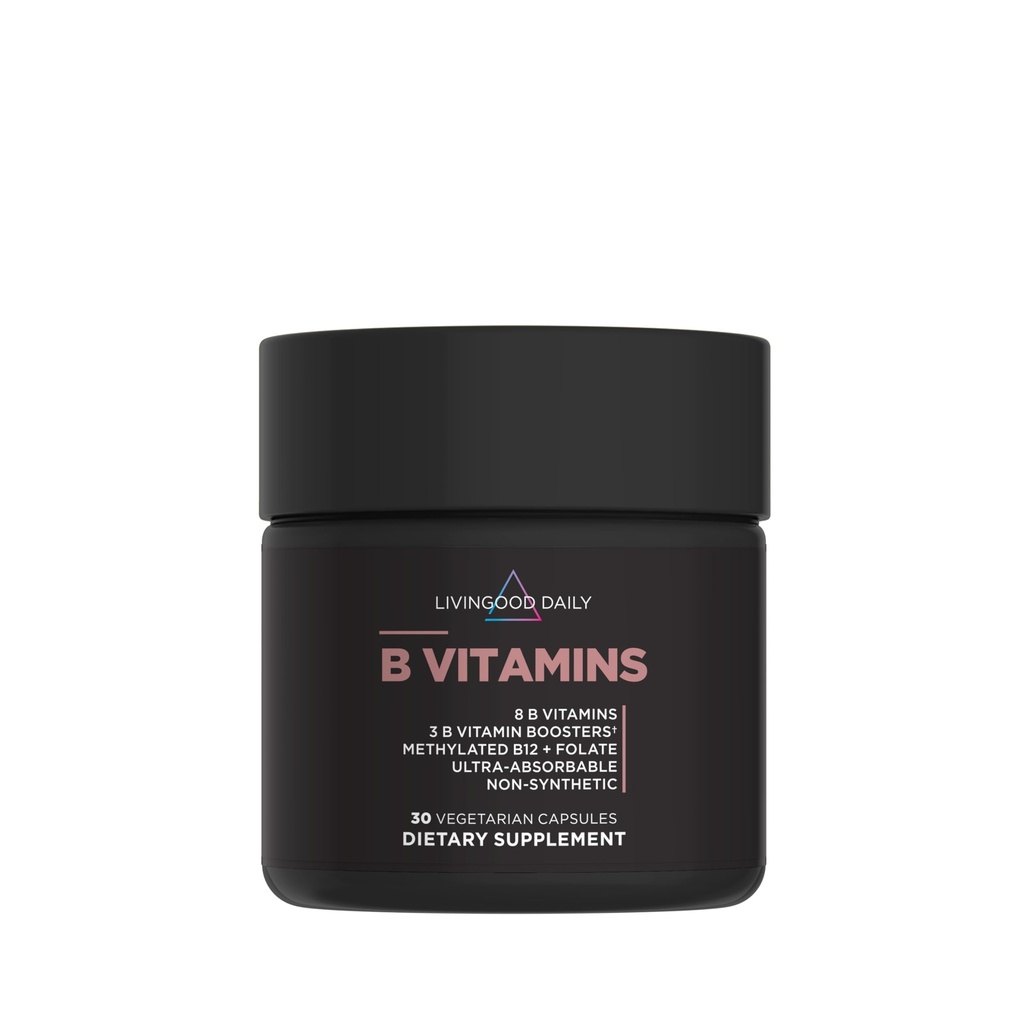Livingood Daily Vitamin B Complex Capsule per Uomini e Donne, Methylated B12 & Folate, 11 forme attive Comprese B1 B2 B3 B5 B6 & Biotin, Gluten Free, Vegan B Vitamine per Unghie per Capelli, 30 Capsule