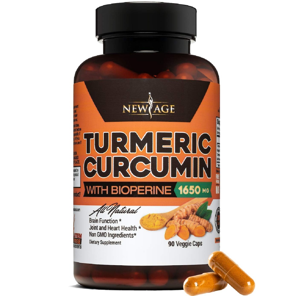 NUOVO AGE Curcuminoide Turchese con Capsule Bioperine - Supporto Naturale Joint & Healthy con 95% Curcuminoidi Standardizzati per Potency & Absorption - Non OGM, Gluten Free (90 Conteggio (Pack of 1))