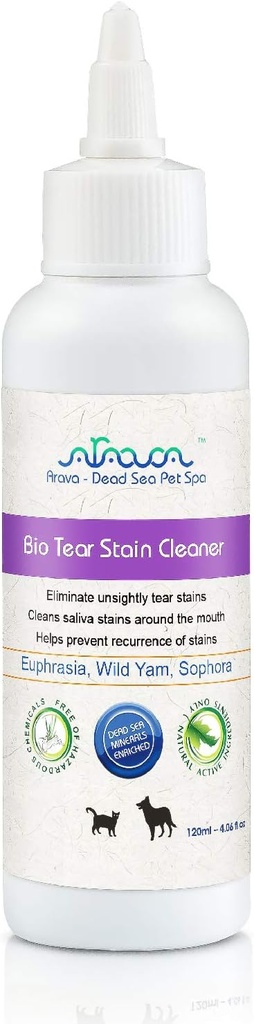 Arava Natural Tear and Stain Remover for Dogs and Cats - Soluzione efficace con 26 minerali del Mar Morto, Rimuove e previene le macchie di occhio e saliva