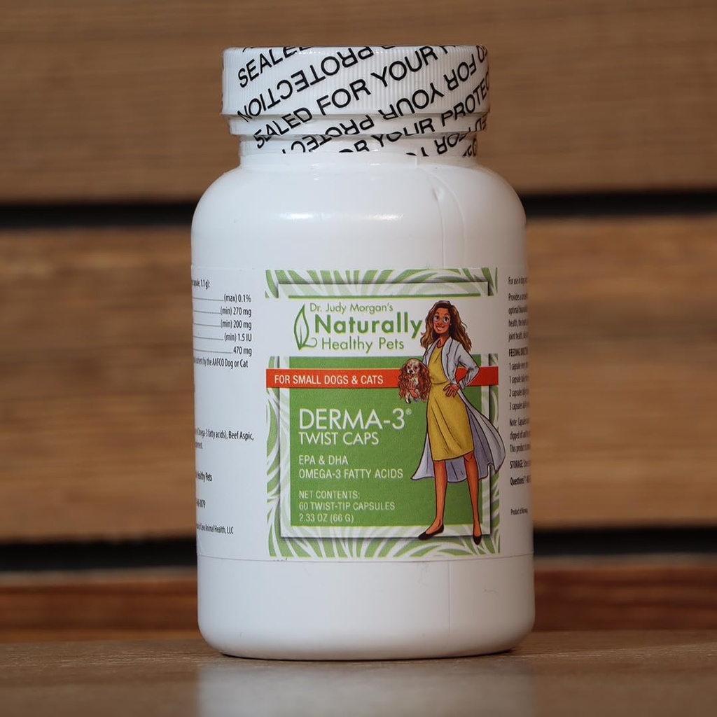 Dr. Judy Morgan's Naturally Healthy Animali Derma-3 Omega3 Pesce olio Twist Caps per cani e gatti (Small)