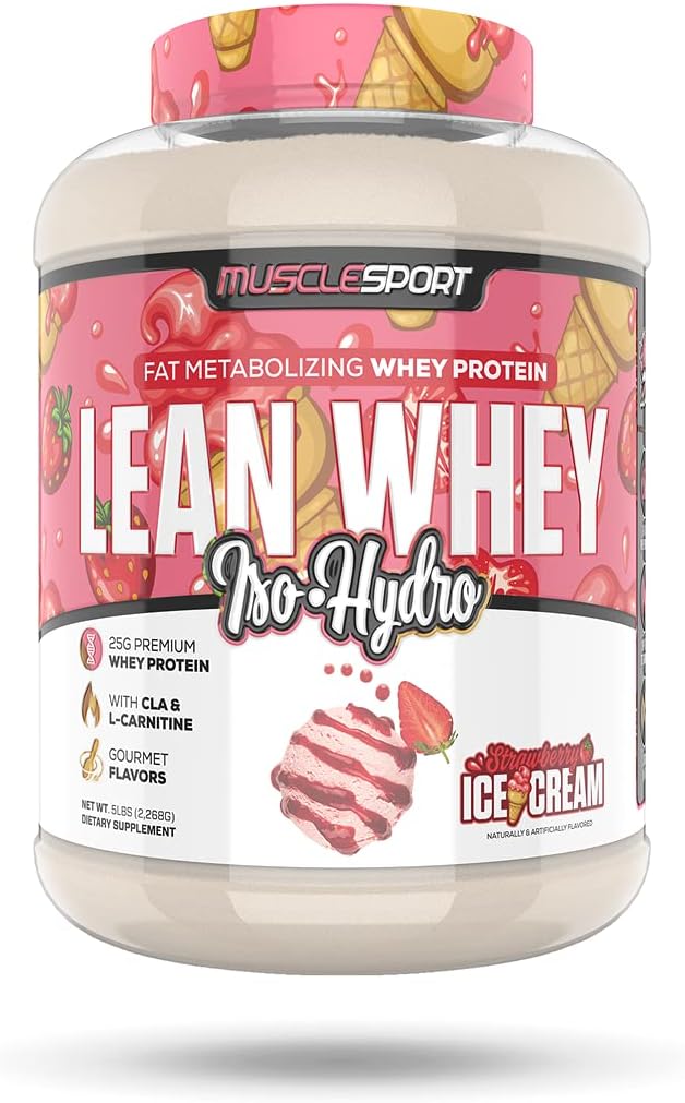 Musclesport Lean Whey RevolutionTM Protein Powder - Isolato di proteine del siero - Calorie basse, Carbo basso, Basso grasso, aromi incredibili - 25g Protein per Scoop - Creme di fragole 5lb