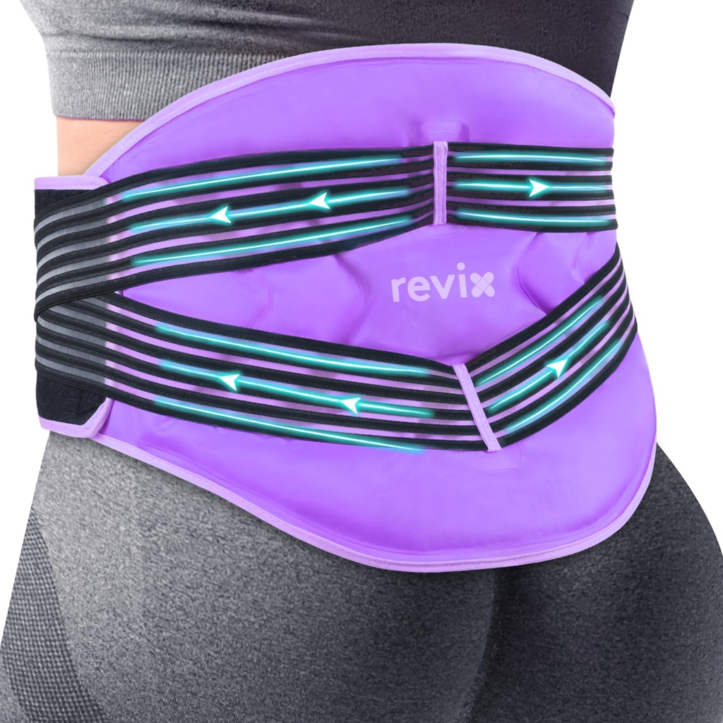 REVIX Pacchetti di ghiaccio di grandi dimensioni riutilizzabili con cinghie di compressione, Avvolto di ghiaccio inferiore regolabile per lombare, Nerve Sciatica, Fodera morbida Plush, Terapia di compressione fredda
