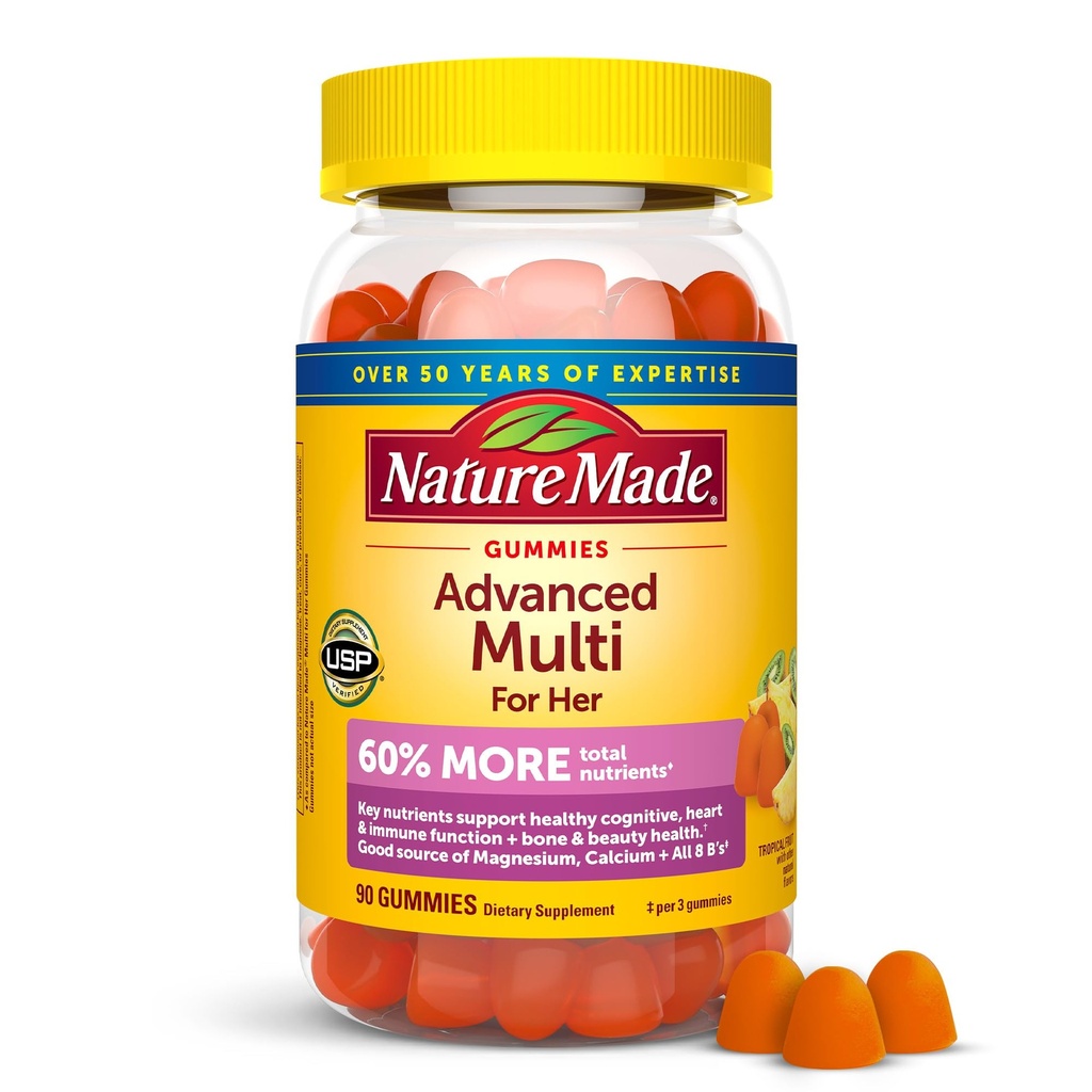 Natura Made Advanced Womens Gummy Multivitamines con Citrato di Magnesio, Calcio, Vitamine B, Gummie Multivitaminiche per Donne, 90 Multi Vitamine Gummies, Alimentazione 30 giorni