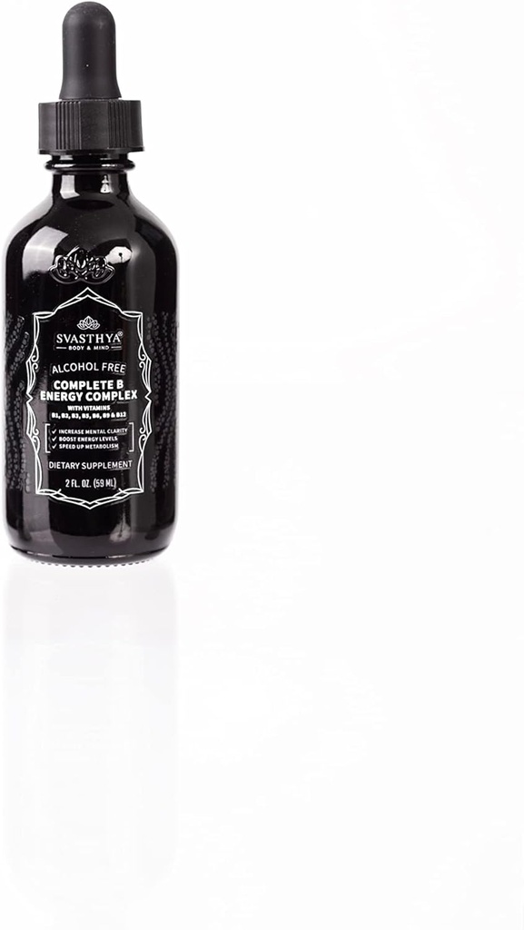 Svasthya Body & Mind B2 D3 Vitamina B Complex Liquid Supplemento - Tutte le vitamine naturali B per le donne, gli uomini e i bambini - Ultra Potent Drops w/B-6, B-12-5000mcg, Sublingual & Vegan Friendly
