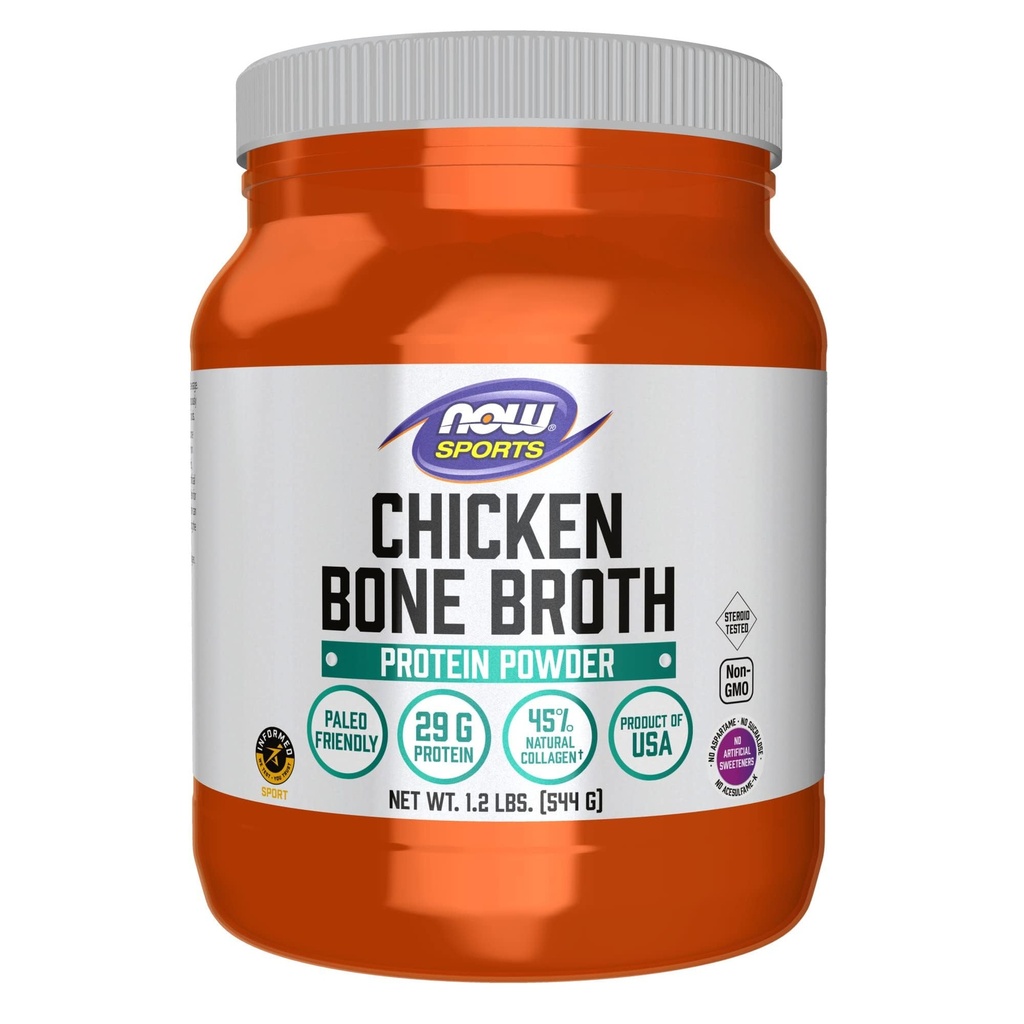 NOW Alimenti Nutrizione sportiva, Pollo Bone Broth Polvere fatta con Premium-Quality Chicken Bone Extract, 1,2-Pound