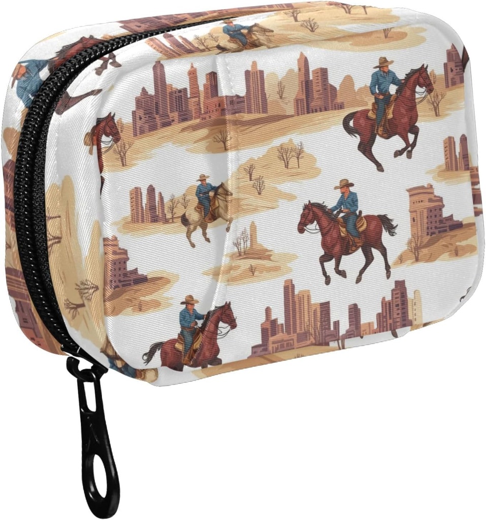 Fustylead Western Cowboy Equitazione e costruzione Pill Organizer per il Purse, Settimanale Portatile Pill Box con Zipper a Storage Vitamins Fish Oils Integratori