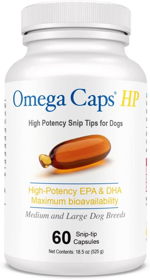 Omega Caps HP Snip Suggerimenti per cani di medie e grandi EPA ad alta potenza e DHA Max Biodisponibilità Fish Oil Supplement Vet Formulato in USA Cappotto Pelle Giunto e Cuore Salute 60 capsule