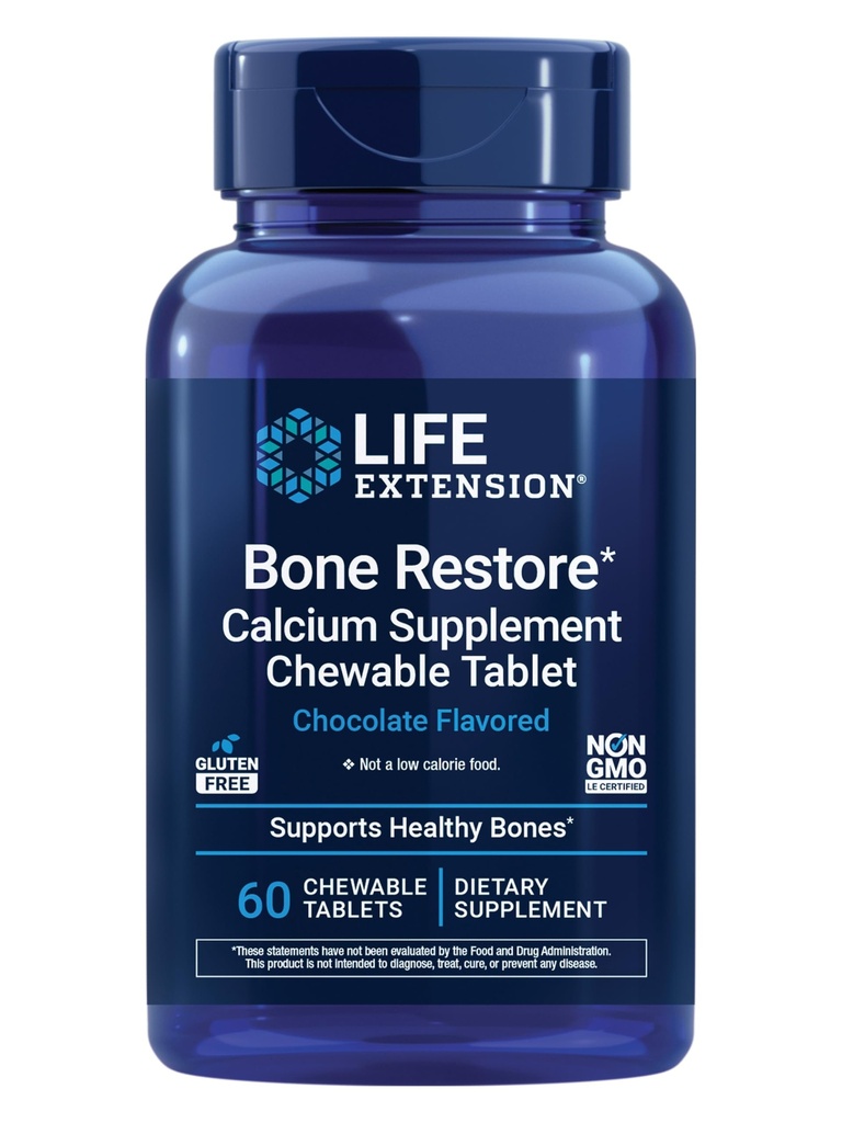 Estensione di vita Bone Restore Calcium Supplemento Chewable Tablets, Bone Salute Supplemento, Calcio, Vitamina D, Minerali, Gluten Free, Non OGM, 60 compresse