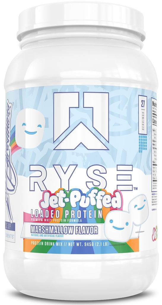RYSE ha caricato la polvere proteica - Marshmallow a getto - isolato e concentrato di proteine del siero di 25g con fibre prebiotiche & MCT - basso contenuto di carboidrati, basso zucchero, digestivo - 27 porzioni / 2 lb vasca