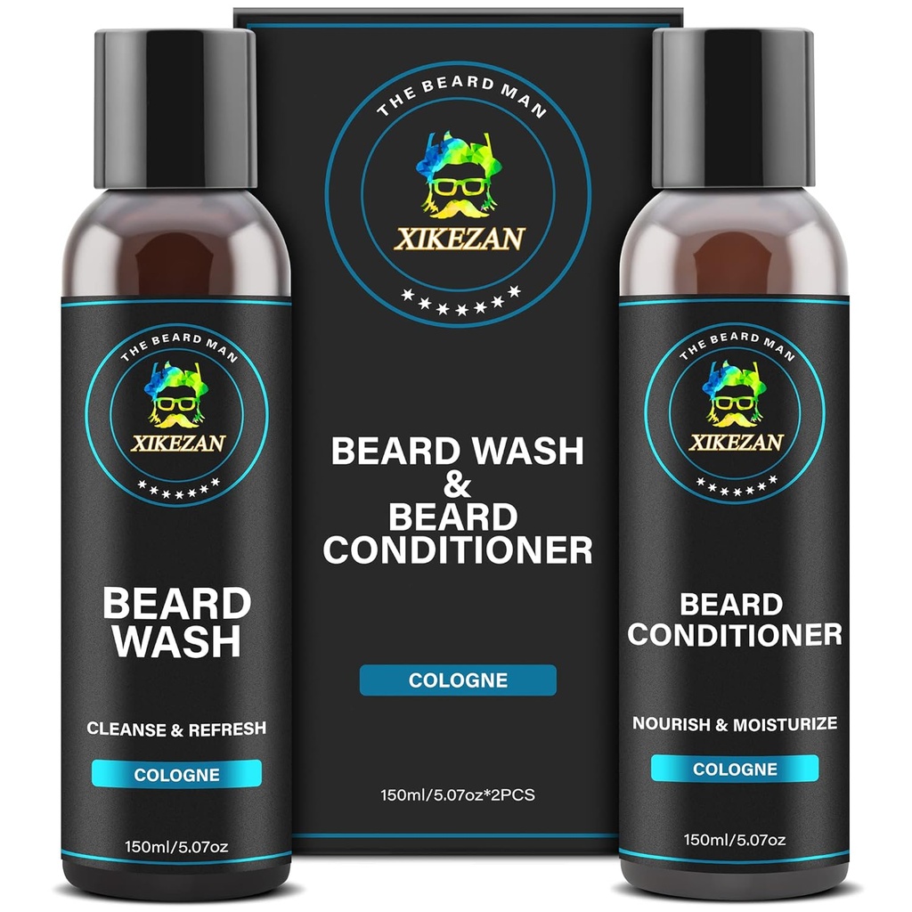 XIKEZAN Beard Wash & Beard Condizionatore Natural Softener Set w/Argan & Jojoba Oli Smooths & Rafforza il Natale Stocking Stuffer Padre Regali di giorno per gli uomini Lui Papà Fidanzato