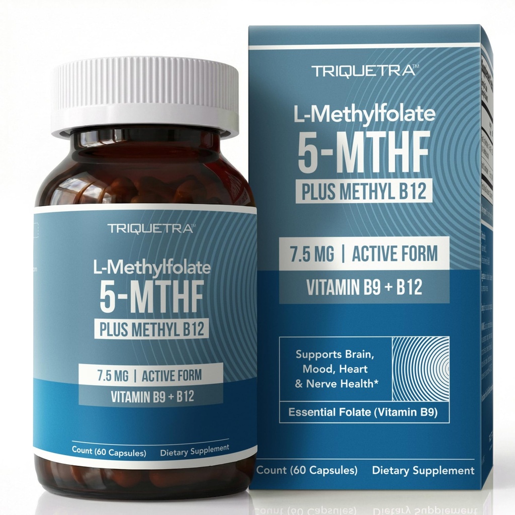 L Methylfolate 7.5mg plus Methyl B12 - Forma attiva 5-MTHF, Supplemento MTHFR - Folato etilico pronto a flusso sanguigno + B12 Cofactor - Supporta Mood, Homocysteine Methylation, Cognizione (60 capsule)