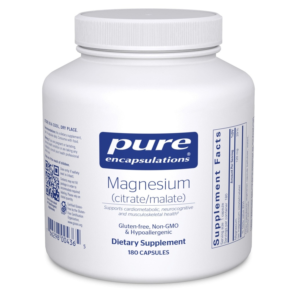 Incapsulazioni pure Magnesio (Citrato/Malato) - Magnesio Supplemento per sostenere l'utilizzo Nutriente, Energia, Bones & Heart Health* - con Magnesio Citrato & Malato - 180 Capsule