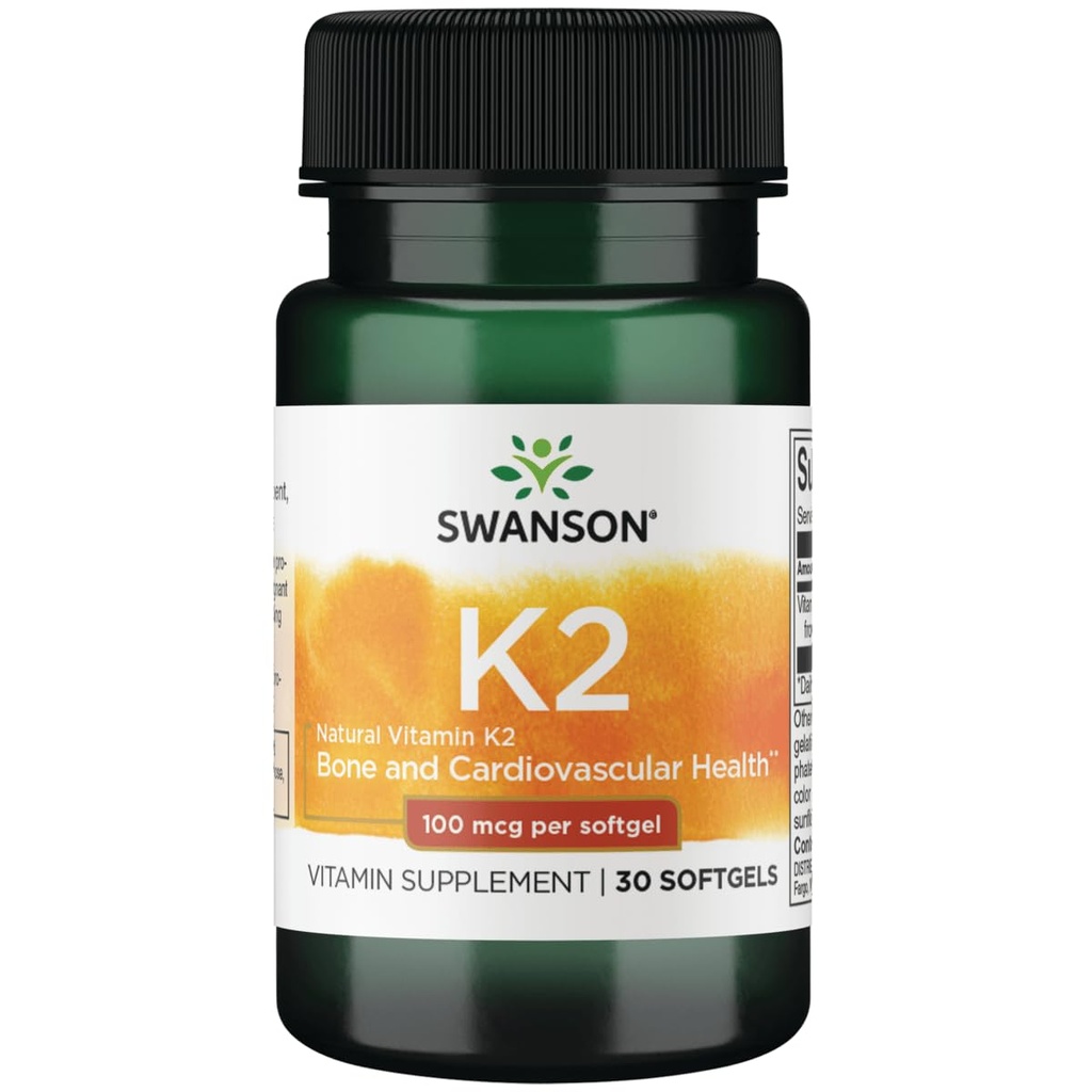 Swanson Vitamin K2 (Menaquinone-7) - Integratore di vitamina che supporta la salute cardiovascolare e ossa - Realizzato da Natto giapponese per aiutare a regolare il calcio - (30 Softgels, 100mcg ciascuno)