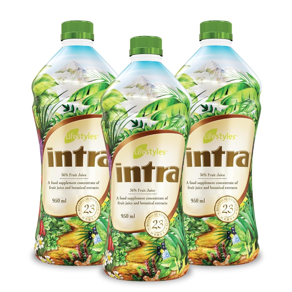 Lifestyles Intra Herbal Juice Drink – Bevanda botanica per il supporto immunitario, Detox, Digestivo & Cardiovascolare Salute – 23 estratti botanici – Made in Canada Trio Pack (950 mL /32 fl oz ciascuno)