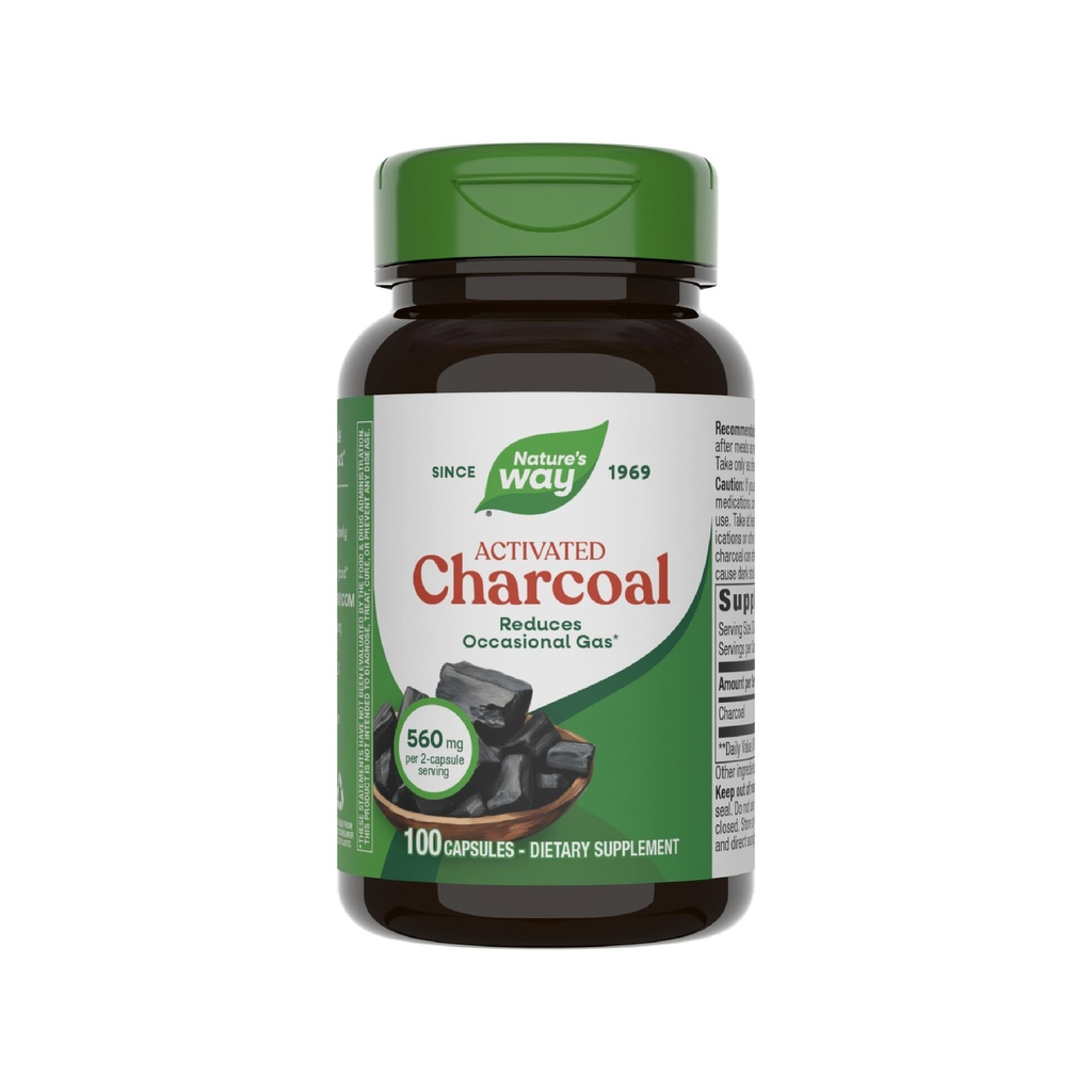 Charcoal attivato di modo della natura, Binds Materiali e Gas indesiderati nel tratto digestivo*, 560 mg per 2-Capsule Serving, 100 capsule (Packaging May Vary)