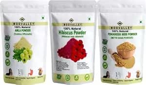 Combo organic Dried Amla, Hibiscus e Methi (Fenugreek) Polvere (ogni 100 Gram/3.5 Ounce) Hyllanthus Emblica Hibiscus Rosa-Sinensis Trigonella Foenum-Graecum