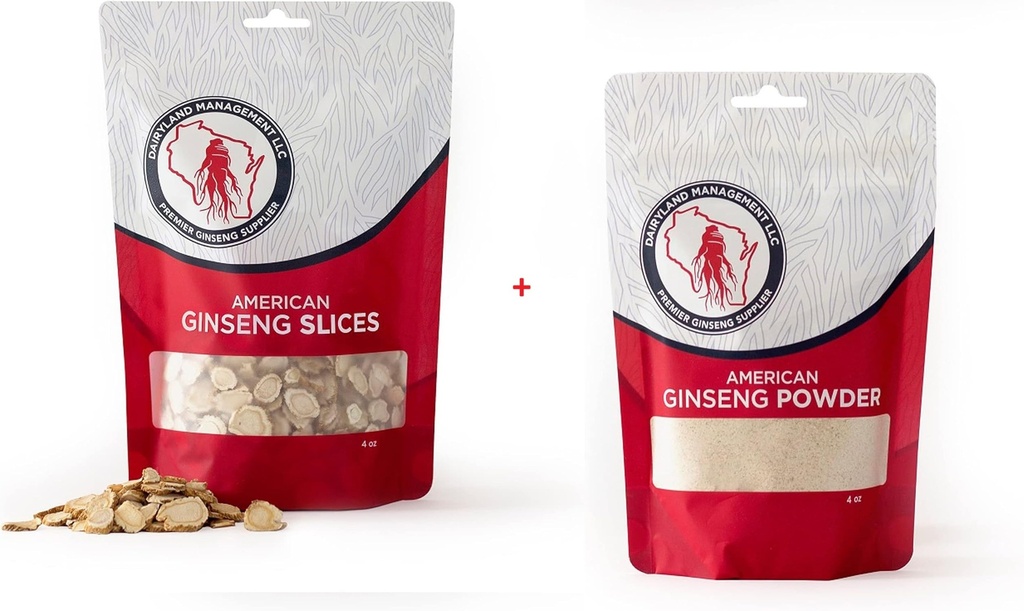 Dairyland American Ginseng Slices and Powder - 4 oz Pack Ciascuno di Wisconsin Ginseng – Direttamente dal Farmer al Consumatore