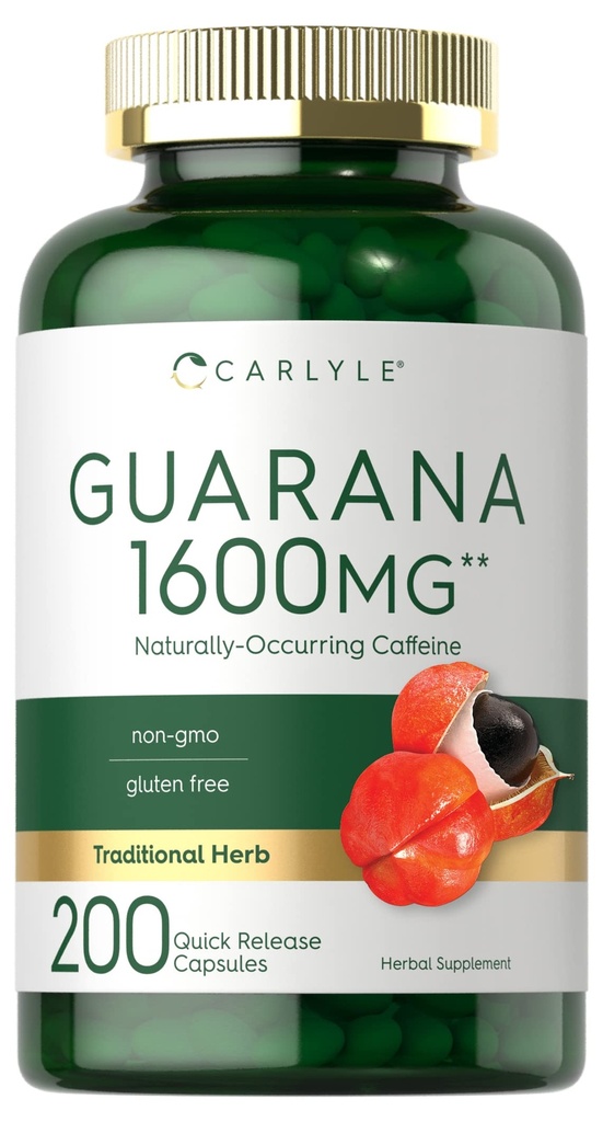 Carlyle Guarana Extract Capsule | 1600mg | 200 Count | Integratore di caffeina naturale | Non OGM, Gluten Free
