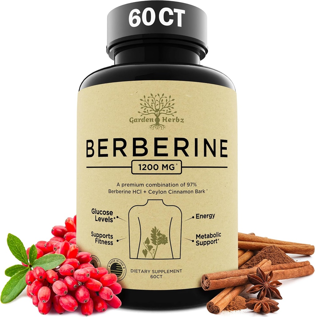 Integratore di Berberina, Berberina 1200 Mg – Cannella di Berberina HCL & Ceylon per le donne e gli uomini – Capsule Berberine Supporta sistema immunitario sano e gestione del peso