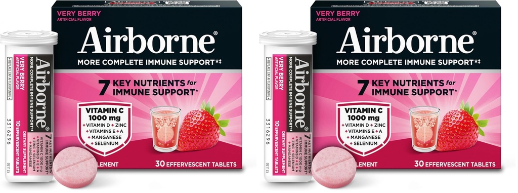 Vitamina C con vitamina D e zinco, Integratore di supporto immunitario multivitaminico senza zucchero, Antiossidanti Vitamine A C & Vitamina E, Compresse 30 Effervescenti, Sapore molto secco (Pack of 2)