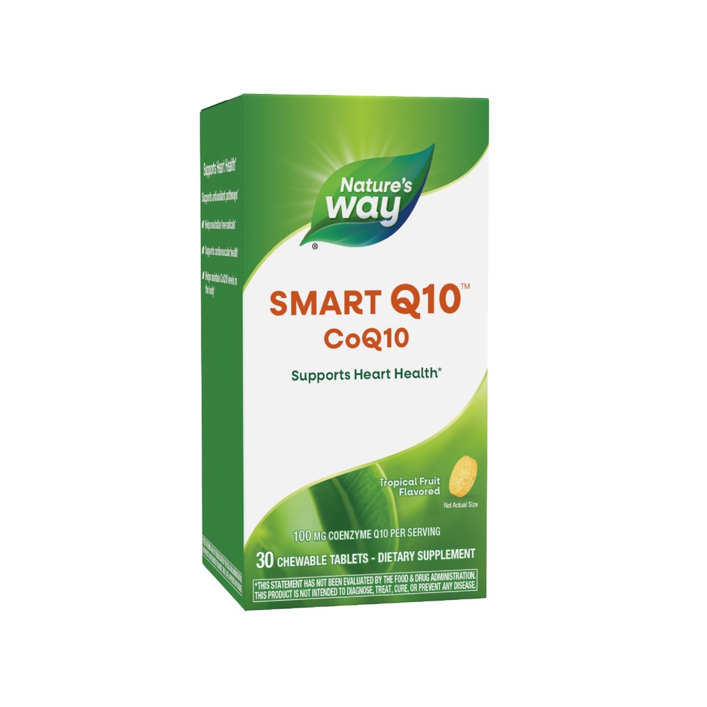 Nature's Way SMART Q10 CoQ10, Supporta la salute del cuore e l'energia cellulare*, Frutta tropicale aromatizzata, 100 mg per porzione, 30 compresse masticabili (Packaging May Vary)