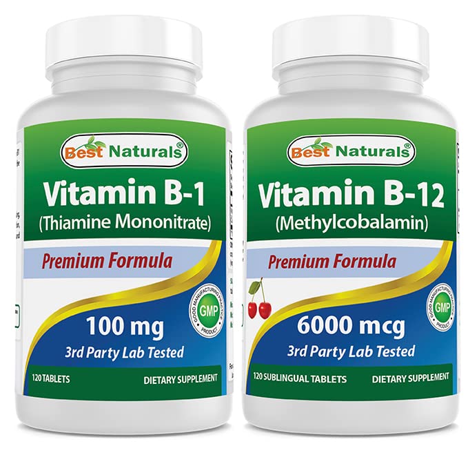 Best Naturals Vitamina B1 come Thiamine Mononitrate 100 mg & Vitamina B12 6000 mcg