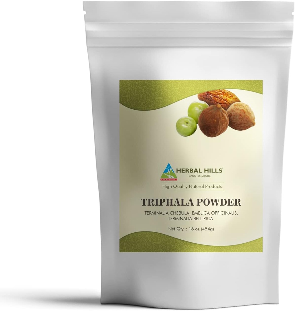 HERBAL HILLS Triphala Powder | 16 Oz (454 GMS) | Formula di Amla Haritaki & Bibhitaki (1 Pound (Pack of 1))