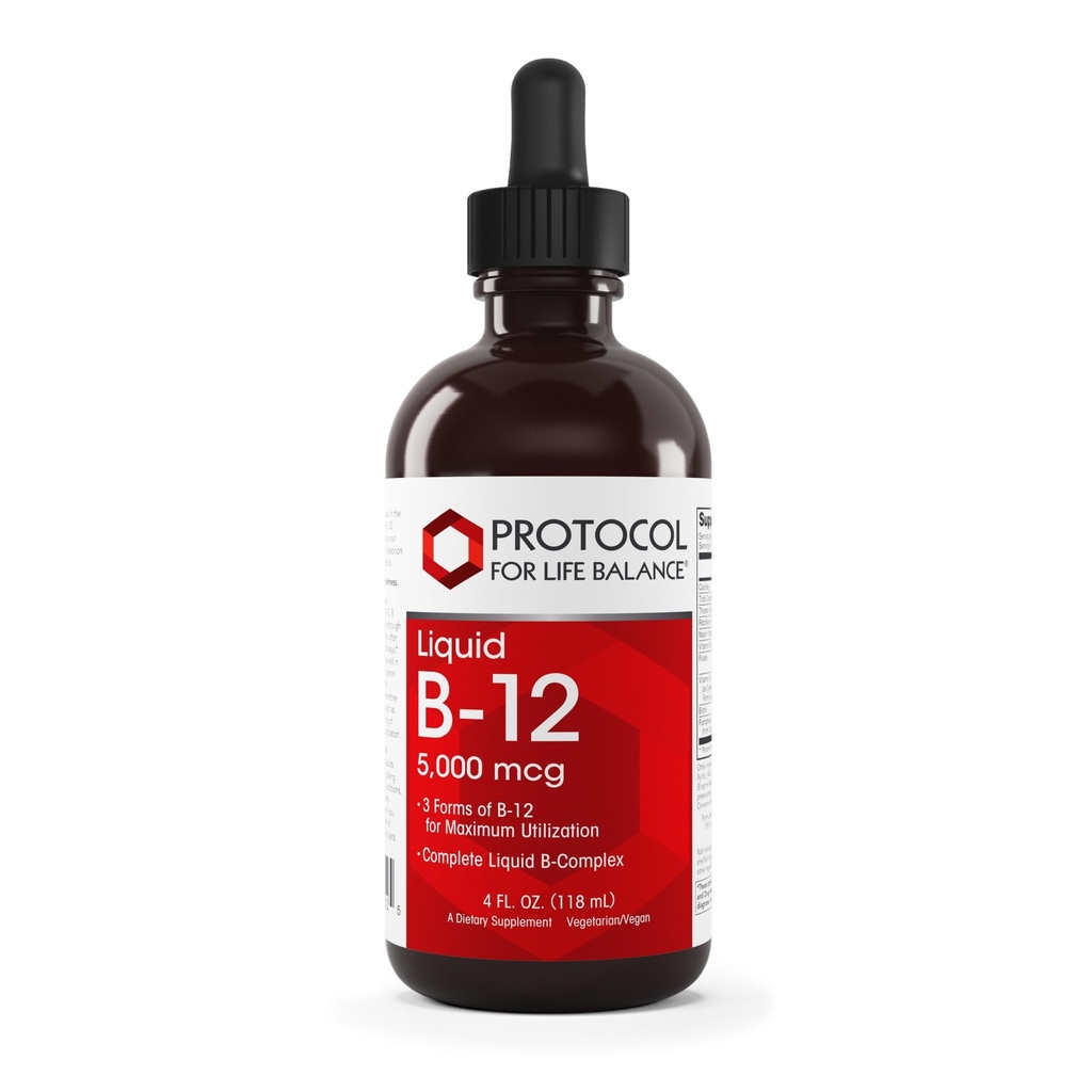 PROTOCOLLO PER LA VITA BALANCE Liquido B-12 5000mcg - Supporto del sistema nervoso - con Vitamine B - Latticini Free & Vegan Vitamina B Liquid - 4 fl oz