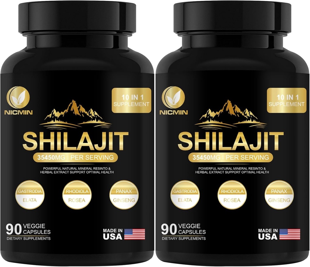 35450MG Pure Shilajit Supplemento - Himalayan Organic Shilajit per uomini e donne Massima potenza Shilajit per l'energia potenziata e il supporto immunitario 180 Veggie Capsule